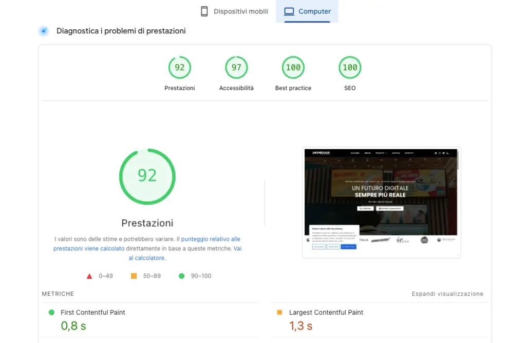 Schermata test Google Speed